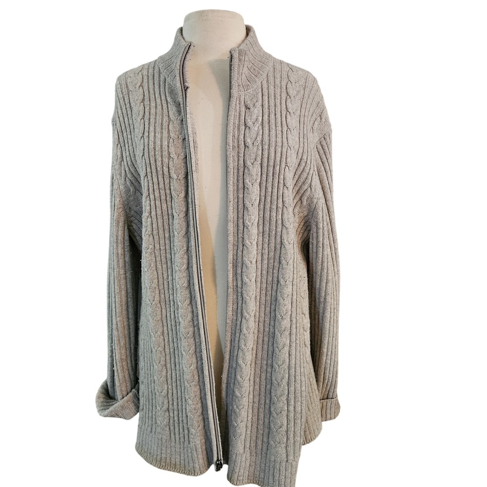Tasso Elba Lambswool Blend Zippered‎ Carnigan Sweater Men's Size L Gray